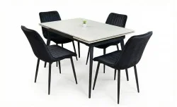 Set Masă Living Extensibilă DTM0101CS Bej cu 4 Scaune Tapițate KJC176 Negru