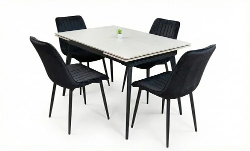 Set Masă Living Extensibilă DTM0101CS Bej cu 4 Scaune Tapițate KJC176 Negru