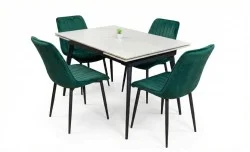 Set Masă Living Extensibilă DTM0101CS Bej cu 4 Scaune Tapițate KJC176 Verzi