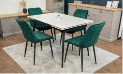 Set Masă Living Extensibilă DTM0101CS Bej cu 4 Scaune Tapițate KJC176 Verzi