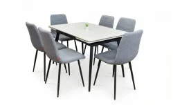 Set Masă Living Extensibilă DTM0101 CS Bej si 6 Scaune KJC5341 Gri