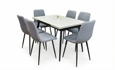 Set Masă Living Extensibilă DTM0101 CS Bej si 6 Scaune KJC5341 Gri