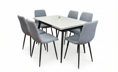 Set Masă Living Extensibilă DTM0101 CS Bej si 6 Scaune KJC5341 Gri