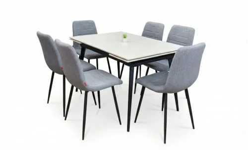 Set Masă Living Extensibilă DTM0101 CS Bej si 6 Scaune KJC5341 Gri