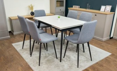 Set Masă Living Extensibilă DTM0101 CS Bej si 6 Scaune KJC5341 Gri