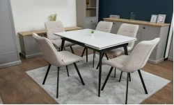 Set Masă Living Extensibilă DTM0101CS Bej cu 6 Scaune Tapițate DCM1801CF Bej