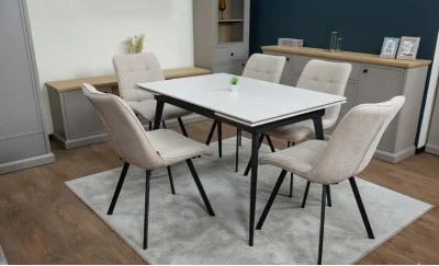 Set Masă Living Extensibilă DTM0101CS Bej cu 6 Scaune Tapițate DCM1801CF Bej