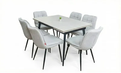 Set Masă Living Extensibilă Setul de masă extensibilă DTM0101CS cu 6 scaune DCM2001AF Bej