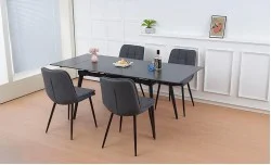 Set Masă Living Extensibilă Set Masă Extensibilă DTM0101CS Gri cu Scaune DCM2001AF Gri