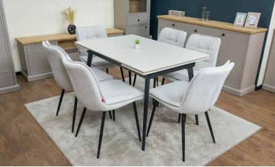 Set Masă Living Extensibilă Setul de masă extensibilă DTM0101CS cu 6 scaune DCM2001AF Bej