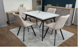 Set Masă Living Extensibilă DTM0101CS Bej cu 4 Scaune Tapițate DCM1801CF Bej