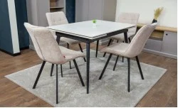 Set Masă Living Extensibilă DTM0101CS Bej cu 6 Scaune Tapițate DCM1801CF Bej