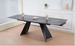 Set Masă Living Extensibilă Blat Ceramic Negru/Auriu DTM0105CS cu 4 Scaune DCM0601AS Gri Inchis