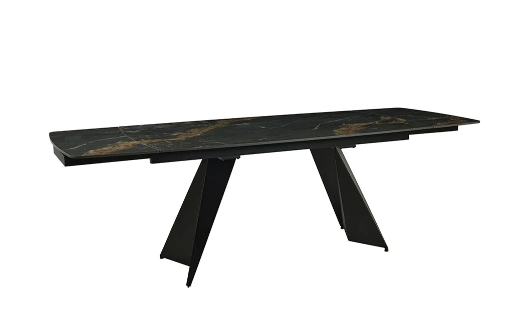 Set Masă Living Extensibilă Blat Ceramic Negru/Auriu DTM0105CS cu 4 Scaune DCM0601AS Gri Inchis 4