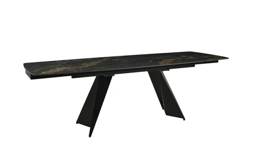 Set Masă Living Extensibilă Blat Ceramic Negru/Auriu DTM0105CS cu 4 Scaune DCM0601AS Gri Inchis