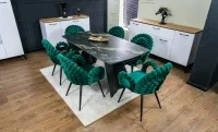 Set Masă Living Extensibilă Blat Ceramic Negru/Auriu DTM0105CS cu 6 Scaune KJC376 Verzi 1