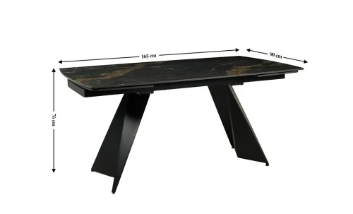 Set Masă Living Extensibilă Blat Ceramic Negru/Auriu DTM0105CS cu 4 Scaune DCM0601AS Gri Inchis