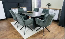 Set Masă Living Extensibilă Blat Ceramic Negru/Auriu DTM0105CS cu 6 Scaune DCM0601AS Gri Închis