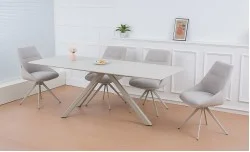 Set Masă Living Extensibilă Set Masă Extensibilă DTM0107CS Bej cu 4 Scaune Gri Deschis