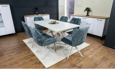 Set Masă Living Extensibilă DTM0107 Bej cu 6 Scaune DCM0104CS Gri