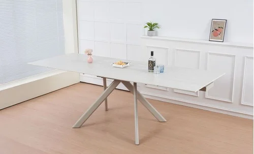 Set Masă Living Extensibilă Setul de masă extensibilă DTM0107CS Bej cu 6 scaune DCM0108CS Gri Deschis