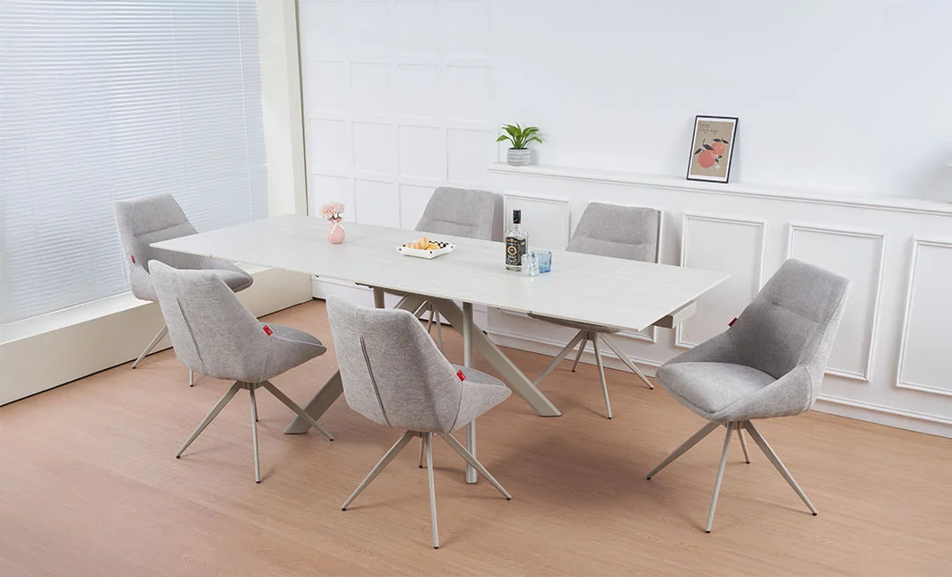 Set Masă Living Extensibilă Setul de masă extensibilă DTM0107CS Bej cu 6 scaune DCM0108CS Gri Deschis