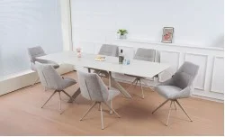 Set Masă Living Extensibilă Setul de masă extensibilă DTM0107CS Bej cu 6 scaune DCM0108CS Gri Deschis