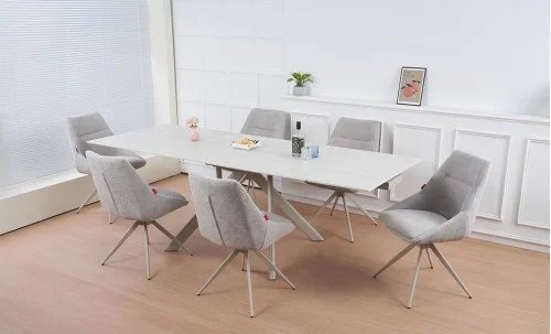 Set Masă Living Extensibilă Setul de masă extensibilă DTM0107CS Bej cu 6 scaune DCM0108CS Gri Deschis