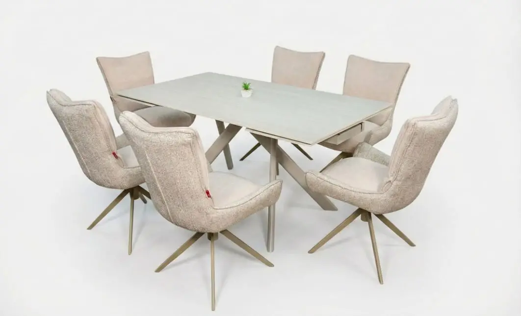 Set Masă Living Extensibilă Bej DTM0107 cu 6 Scaune DCM0607CS Bej 2