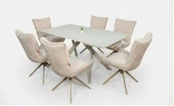 Set Masă Living Extensibilă Bej DTM0107 cu 6 Scaune DCM0607CS Bej