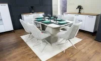 Set Masă Living Extensibilă DTM0405CS Bej cu 6 Scaune DCM0108CS Bej