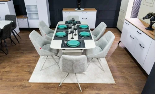 Set Masă Living Extensibilă DTM0405CS Bej cu 6 Scaune DCM0108CS Bej