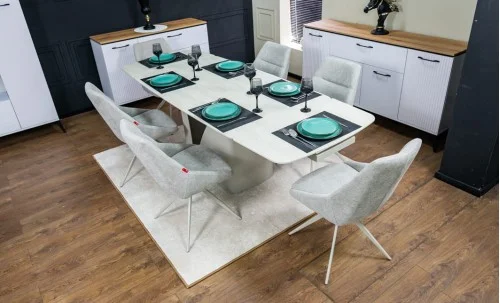 Set Masă Living Extensibilă DTM0405CS Bej cu 6 Scaune DCM0108CS Bej