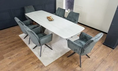 Set Masă Living Extensibilă DTM0405CS Bej cu 6 Scaune DCM0601AS Gri Închis