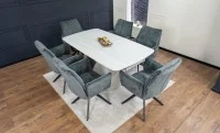 Set Masă Living Extensibilă DTM0405CS Bej cu 6 Scaune DCM0601AS Gri Închis 5