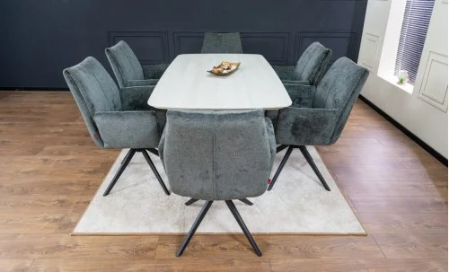 Set Masă Living Extensibilă DTM0405CS Bej cu 6 Scaune DCM0601AS Gri Închis