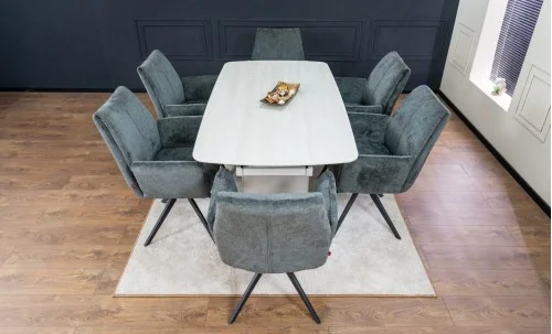Set Masă Living Extensibilă DTM0405CS Bej cu 6 Scaune DCM0601AS Gri Închis