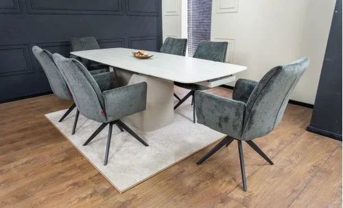 Set Masă Living Extensibilă DTM0405CS Bej cu 6 Scaune DCM0601AS Gri Închis