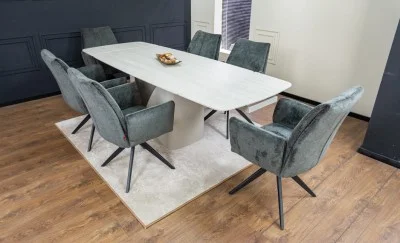 Set Masă Living Extensibilă DTM0405CS Bej cu 6 Scaune DCM0601AS Gri Închis