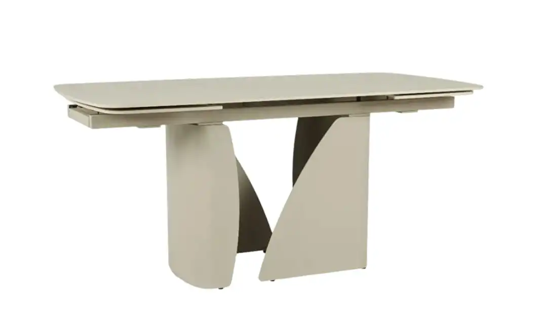 Set Masă Living Extensibilă Bej DTM0405CS Blat Ceramic cu 6 Scaune Rotative DCM0104CS Gri 4