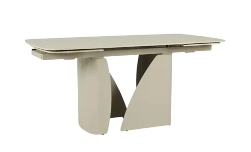 Set Masă Living Extensibilă Bej DTM0405CS Blat Ceramic cu 6 Scaune Rotative DCM0104CS Gri