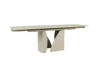 Set Masă Living Extensibilă Bej DTM0405CS Blat Ceramic cu 6 Scaune Rotative DCM0104CS Gri 2