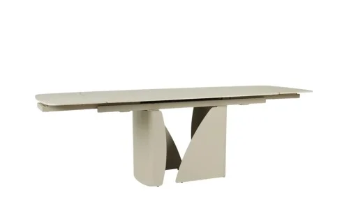 Set Masă Living Extensibilă Bej DTM0405CS Blat Ceramic cu 6 Scaune Rotative DCM0104CS Gri