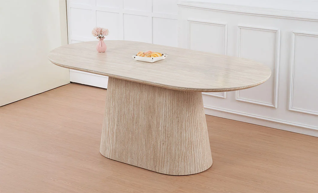 Set Masa Living Blat Ceramic DTW0801MC Bej cu 6 Scaune Living Rotative DCM0607CS Bej 1