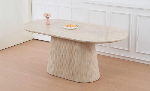 Set Masa Living Blat Ceramic DTW0801MC Bej cu 6 Scaune Living Rotative DCM0607CS Bej