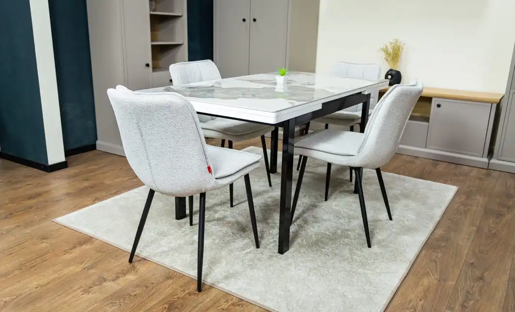 Set Masă Living Extensibilă Blat Ceramic KJT416 Alb-Cappuccino cu 4 Scaune DCM2001AF Bej 9