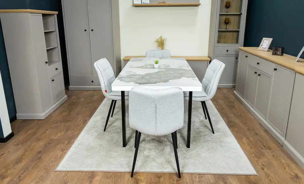 Set Masă Living Extensibilă Blat Ceramic KJT416 Alb-Cappuccino cu 4 Scaune DCM2001AF Bej 7