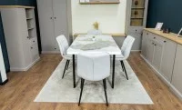 Set Masă Living Extensibilă Blat Ceramic KJT416 Alb-Cappuccino cu 4 Scaune DCM2001AF Bej 7