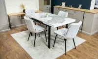 Set Masă Living Extensibilă Blat Ceramic KJT416 Alb-Cappuccino cu 4 Scaune DCM2001AF Bej 8
