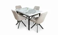 Set Masă Living Extensibilă Blat Ceramic KJT416 / DT018 Alb-Cappuccino cu 4 Scaune KJC0356 Bej 1